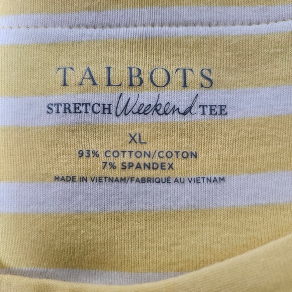 Talbots Stretch Weekend Tee Butter Yellow White Stripe Women's XL Preppy Classic - Picture 5 of 9